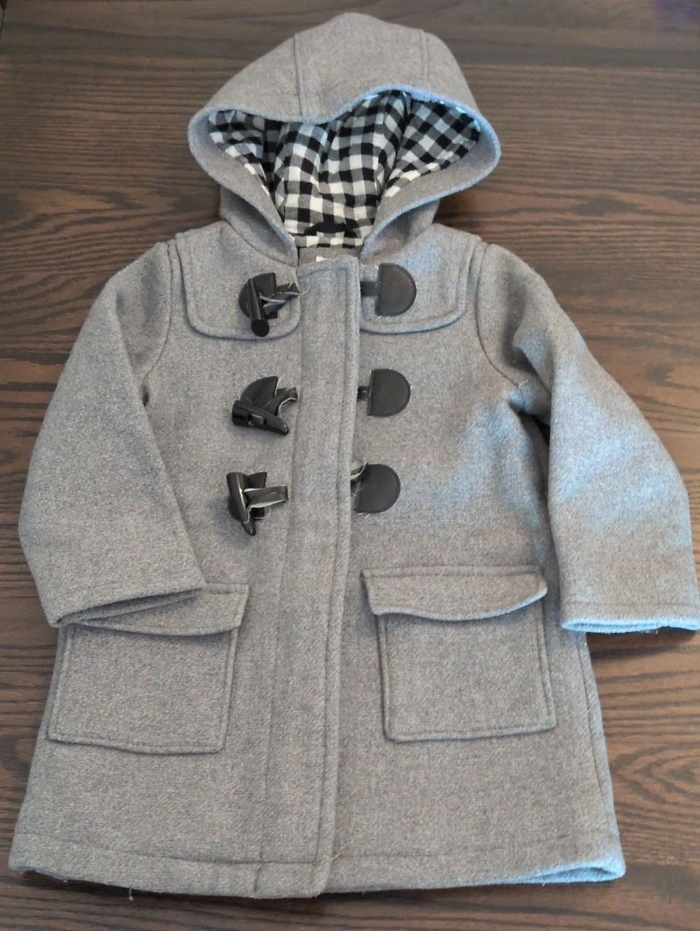 GAP Toddler Gray Hooded Toggle Peacoat. With Zipper And Looped Buttons. Size 3T